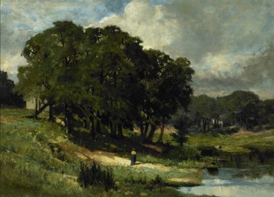 Mujer de pie cerca de un estanque de Edward Mitchell Bannister